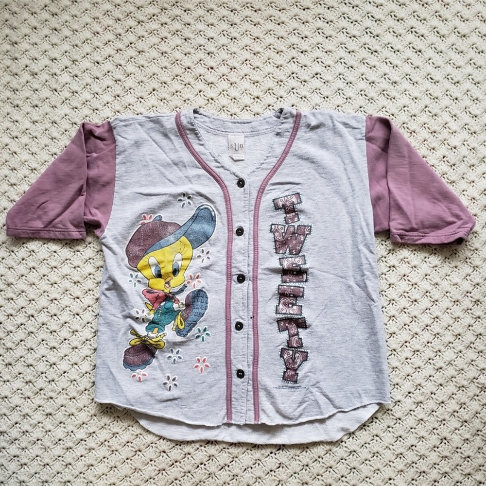 Vintage Tweety Bird Looney Tunes Baseball Jersey Short Sleeve Graphic T Shirt